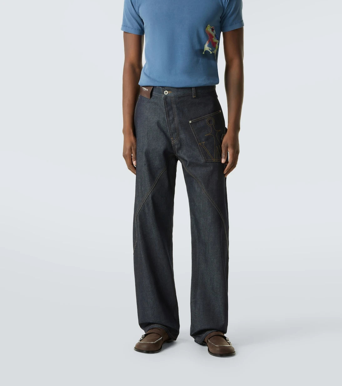 JW Anderson - Twisted embroidered cotton wide-leg jeans