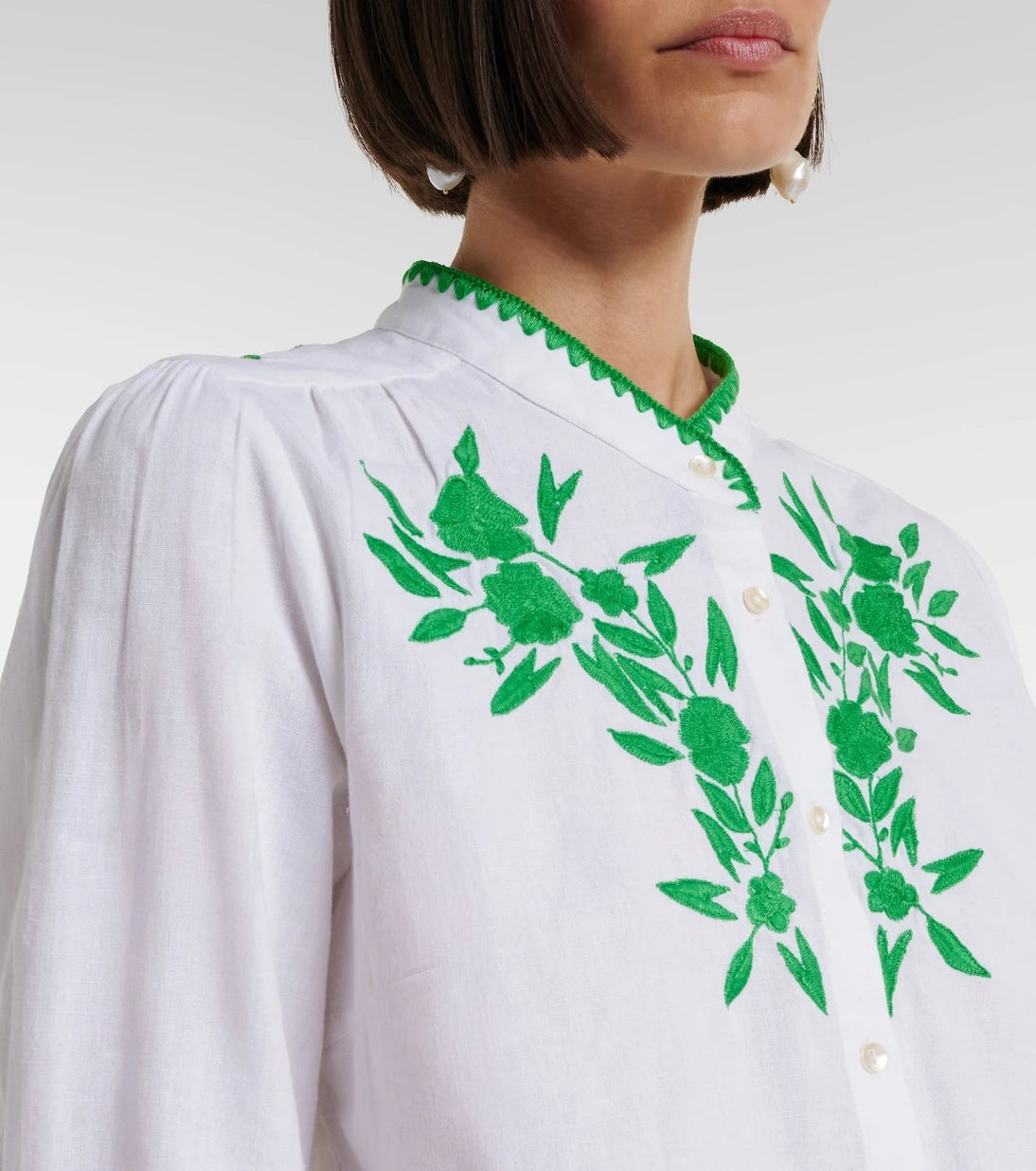 Juliet Dunn - Embroidered cotton and linen shirt
