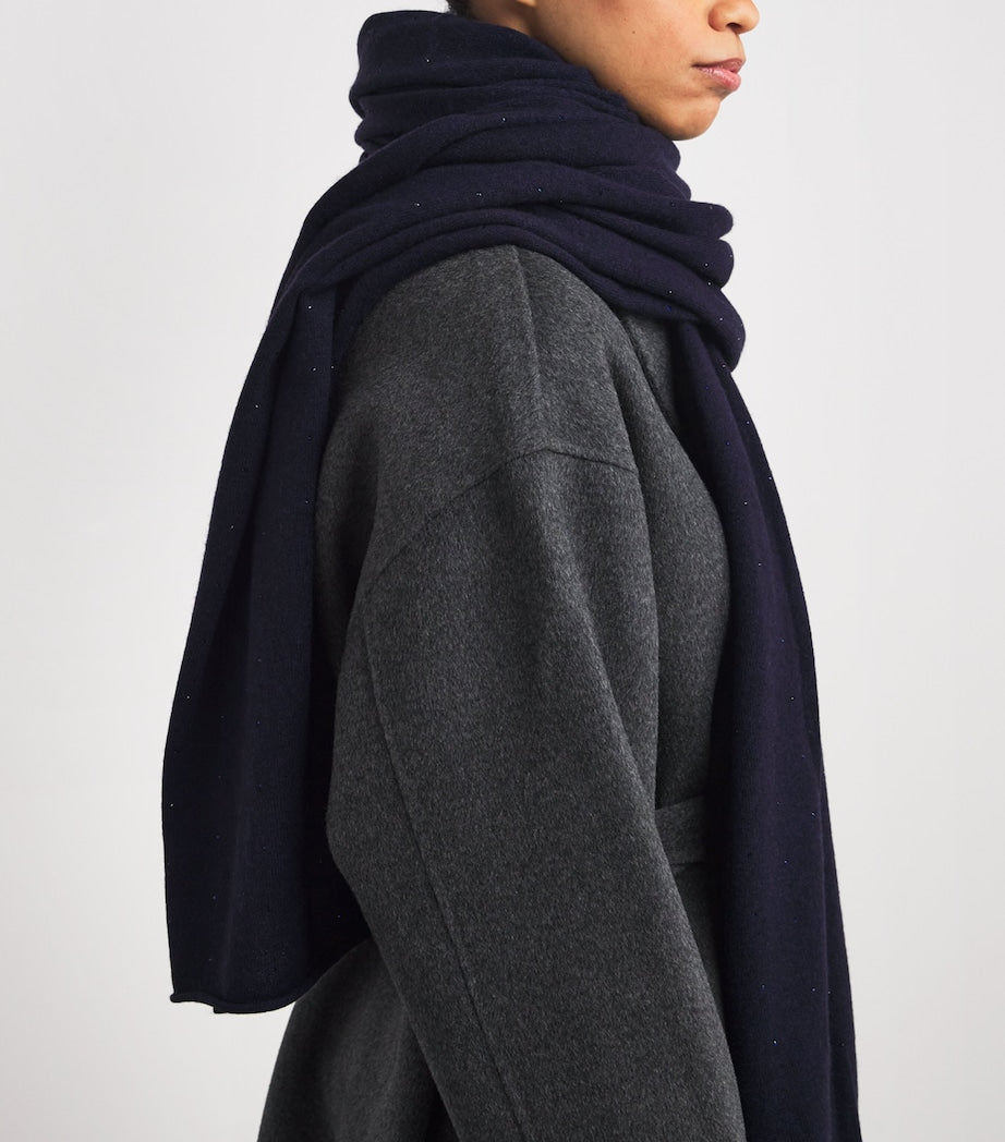 William Sharp Navy Cashmere Crystal-Embellished Scarf