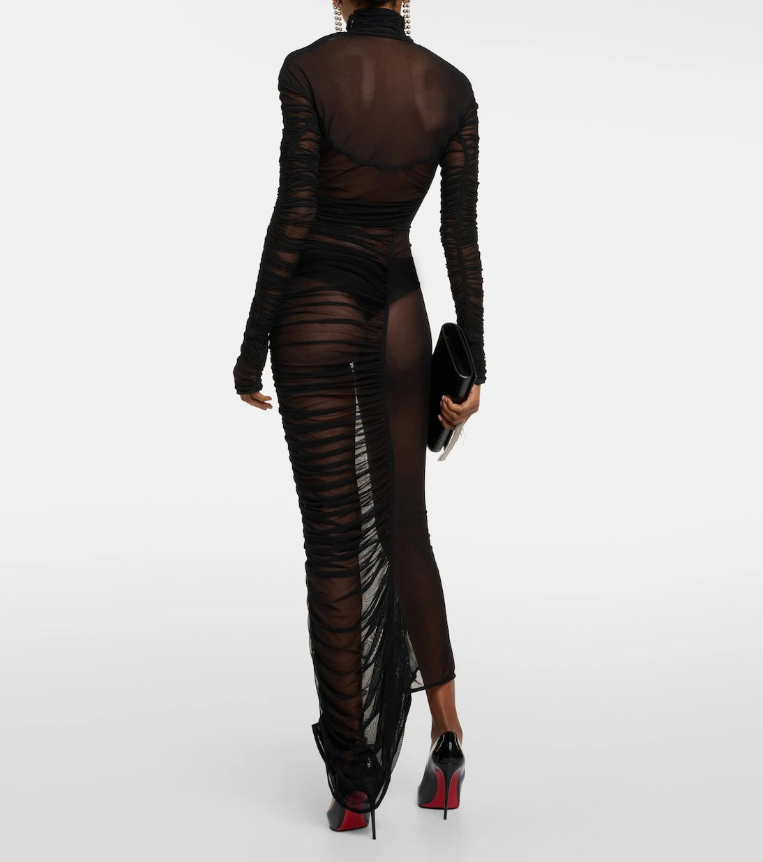 Mugler - Ruched sheer maxi dress