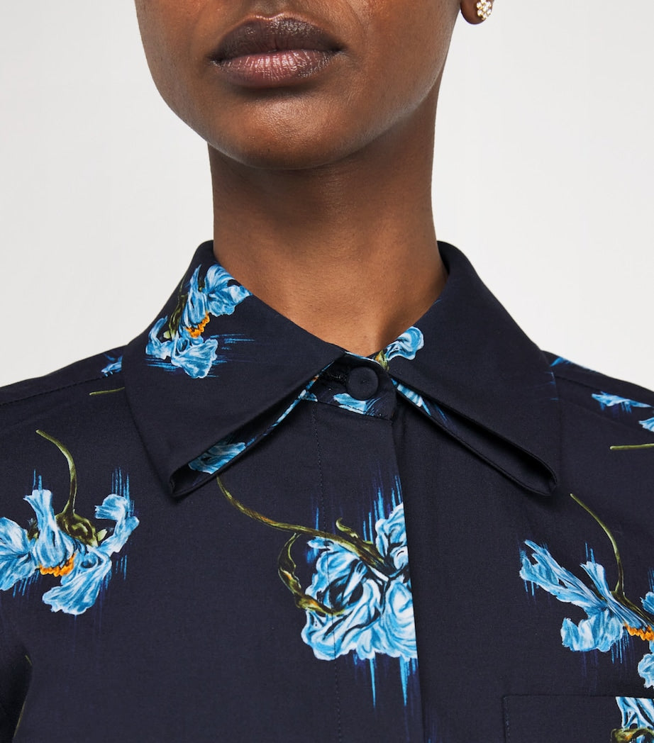 Emilia Wickstead Navy Cotton Floral Rubie Midi Dress