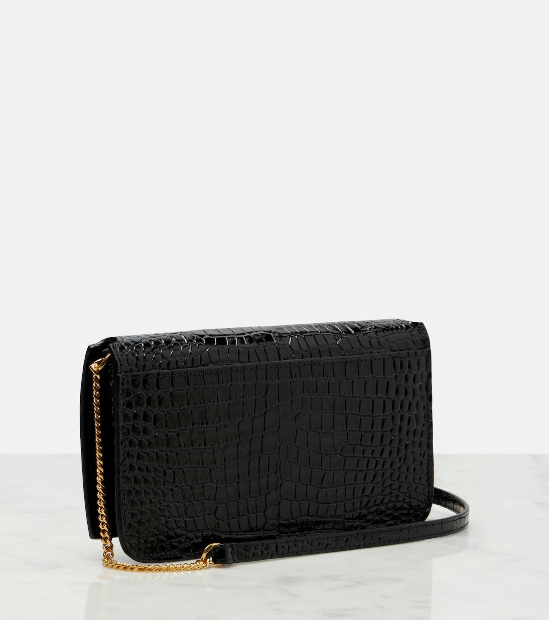Saint Laurent - Cassandre Mini croc-effect leather phone pouch