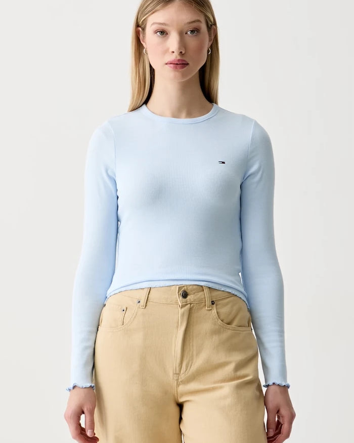 Tommy Jeans Kadın Pamuk ve Elastan Uzun Kollu Bluz
