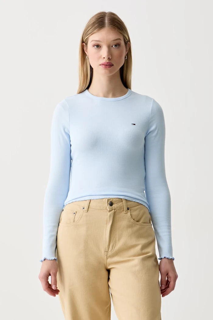 Tommy Jeans Kadın Pamuk ve Elastan Uzun Kollu Bluz
