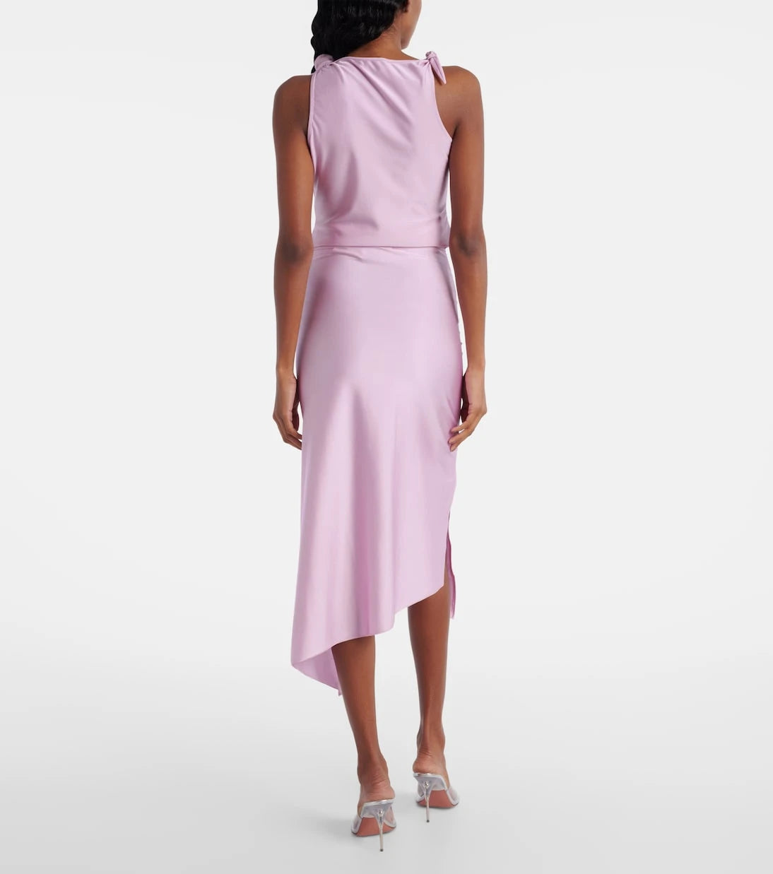 Coperni - Floral-appliqué satin midi skirt