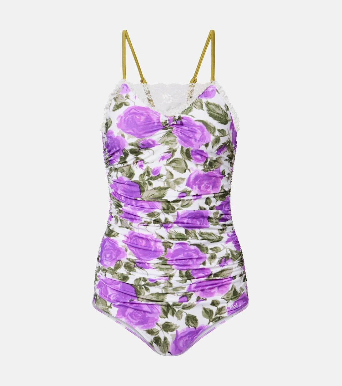 Chloé - Floral ruched lace-trimmed swimsuit