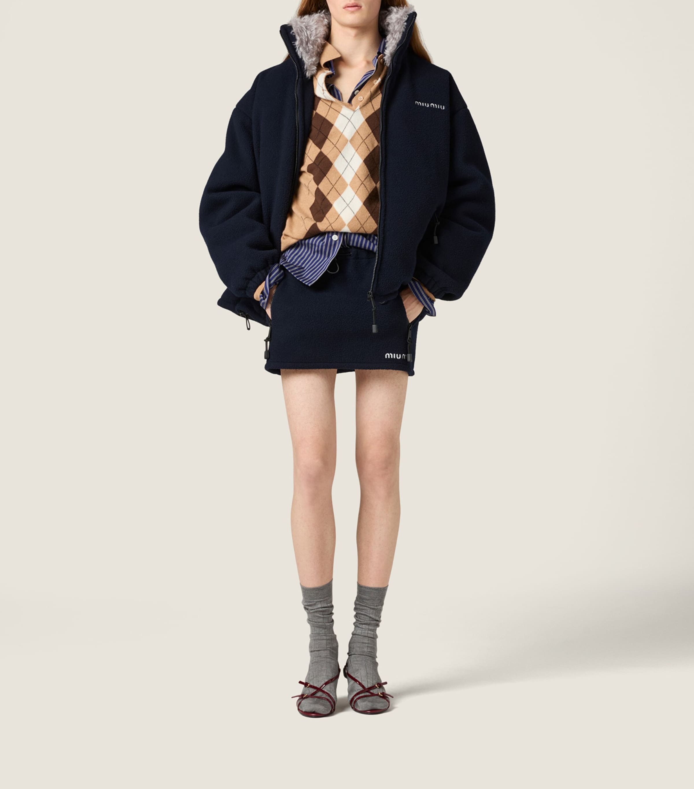 Brown Cashmere Argyle Polo Sweater