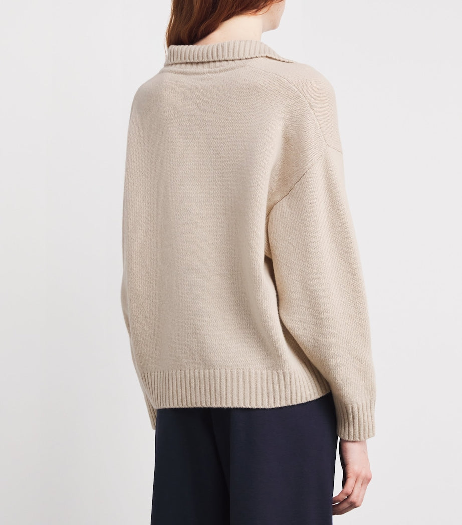 Weekend Max Mara Beige Virgin Wool Open-Collar Sweater