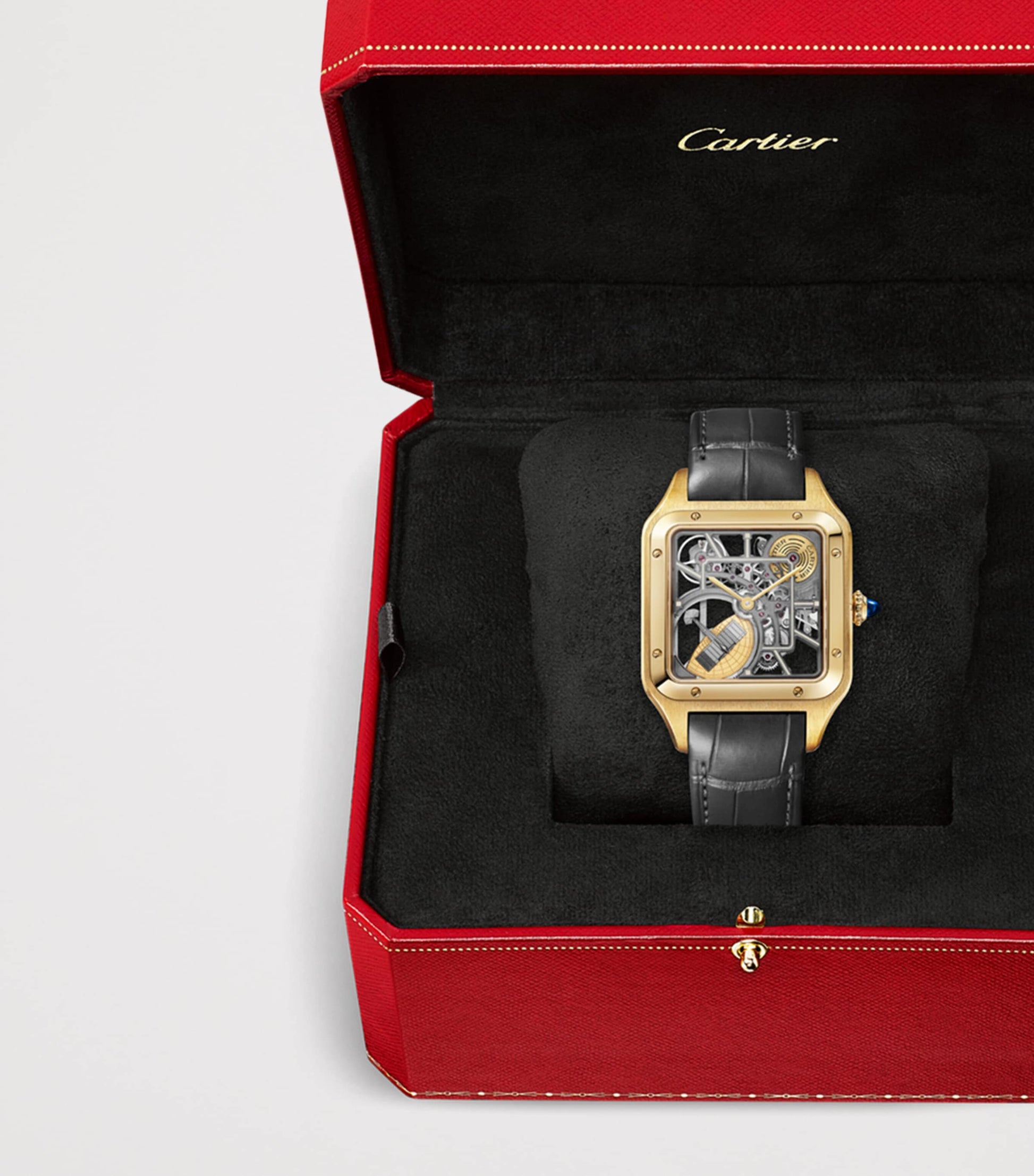 Large Yellow Gold Santos-Dumont Skeleton Watch 43.5mm