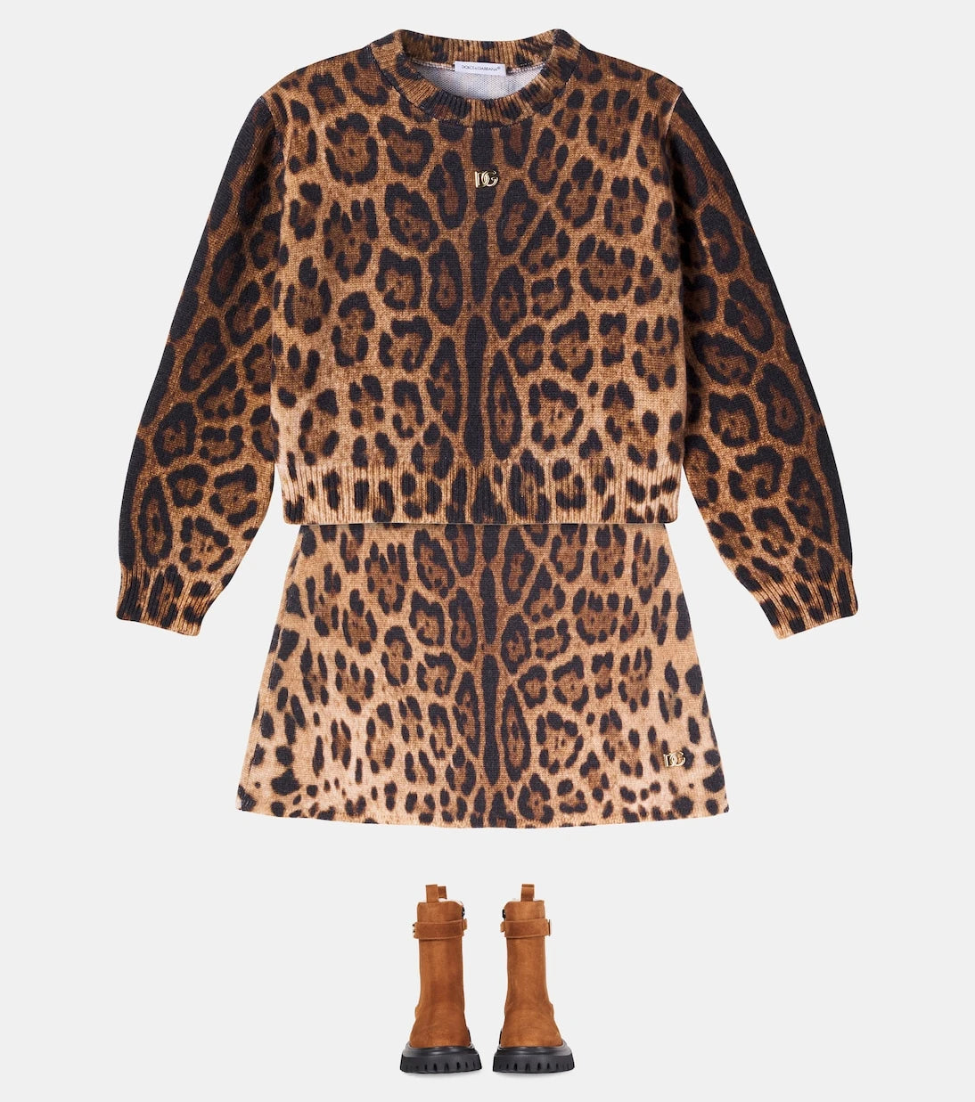 Dolce&Gabbana Kids - كنزة صوف جاكار بطبعة جلد الفهد من DG