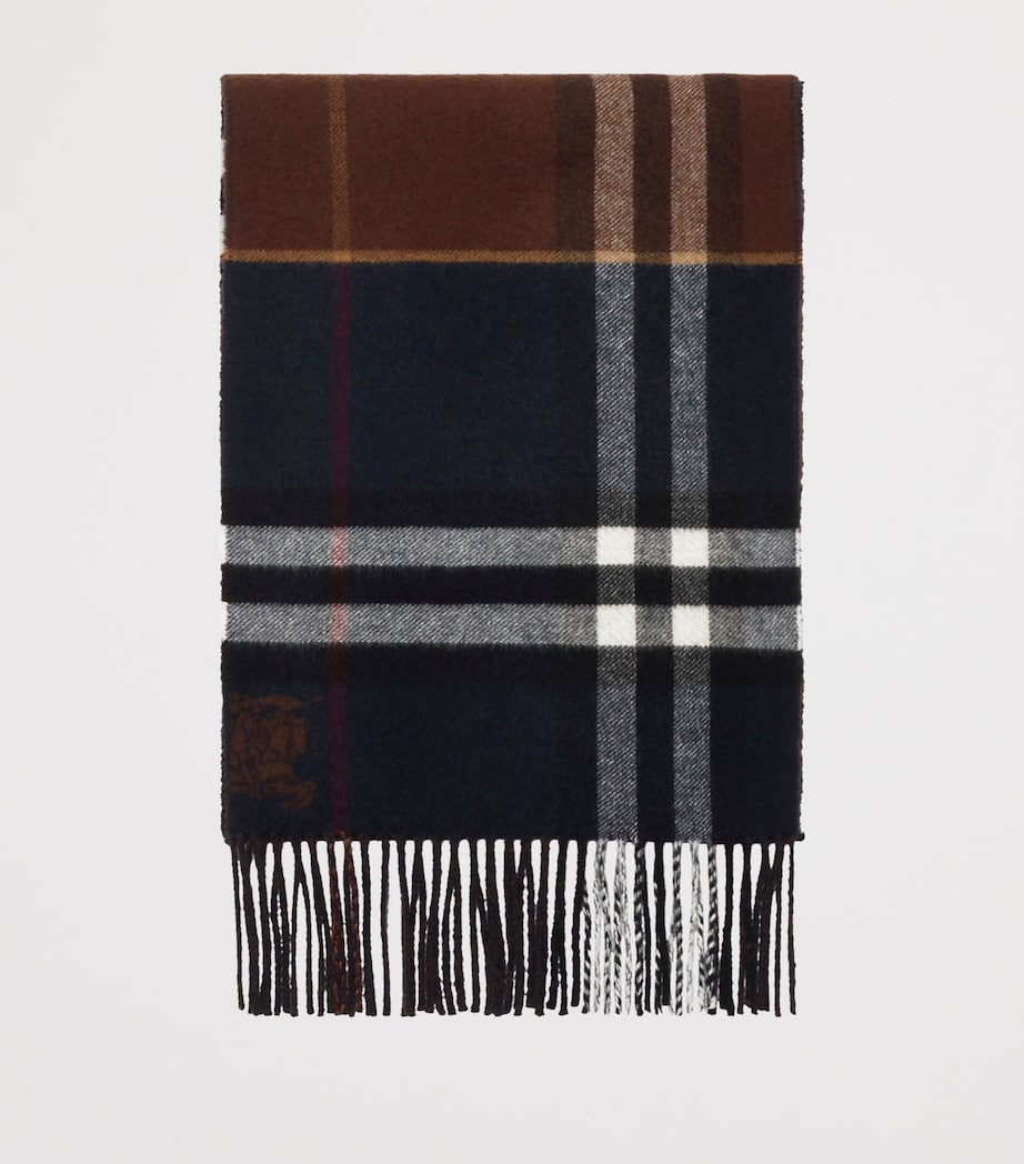 Burberry Blue Cashmere Contrast Check Scarf