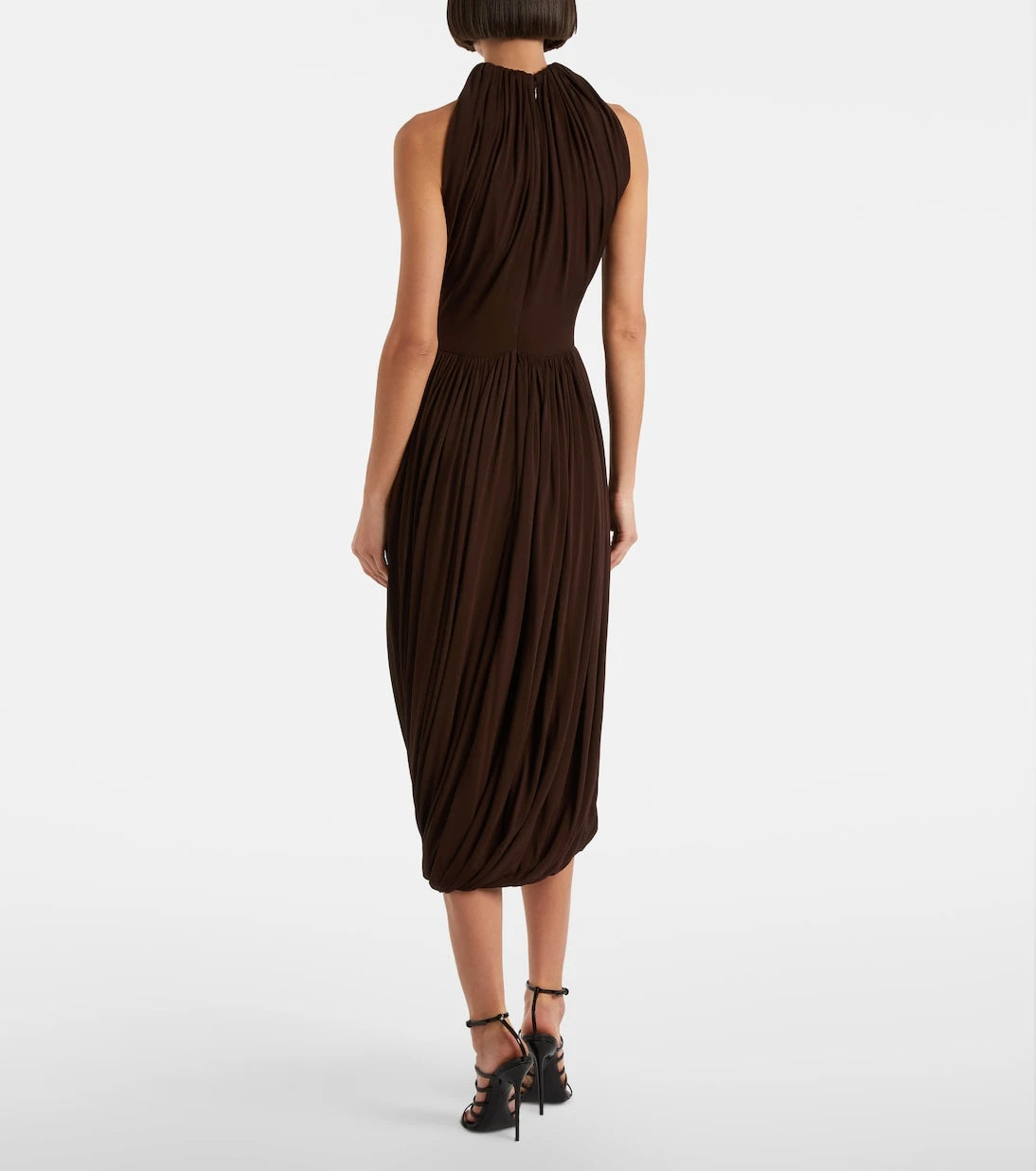 Alaïa - Gathered pleated halterneck midi dress