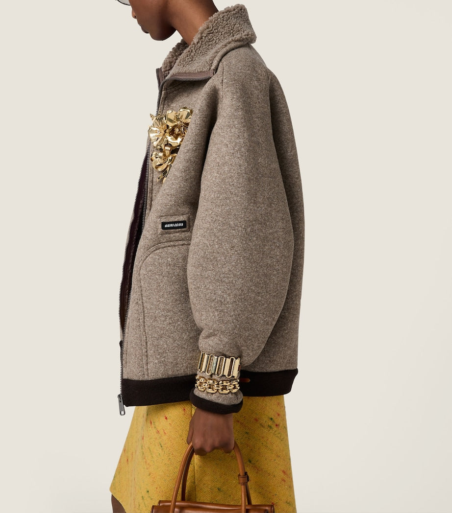 Neutral Faux Shearling-Trim Jacket