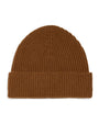Brown Cashmere Rib-Knit Beanie