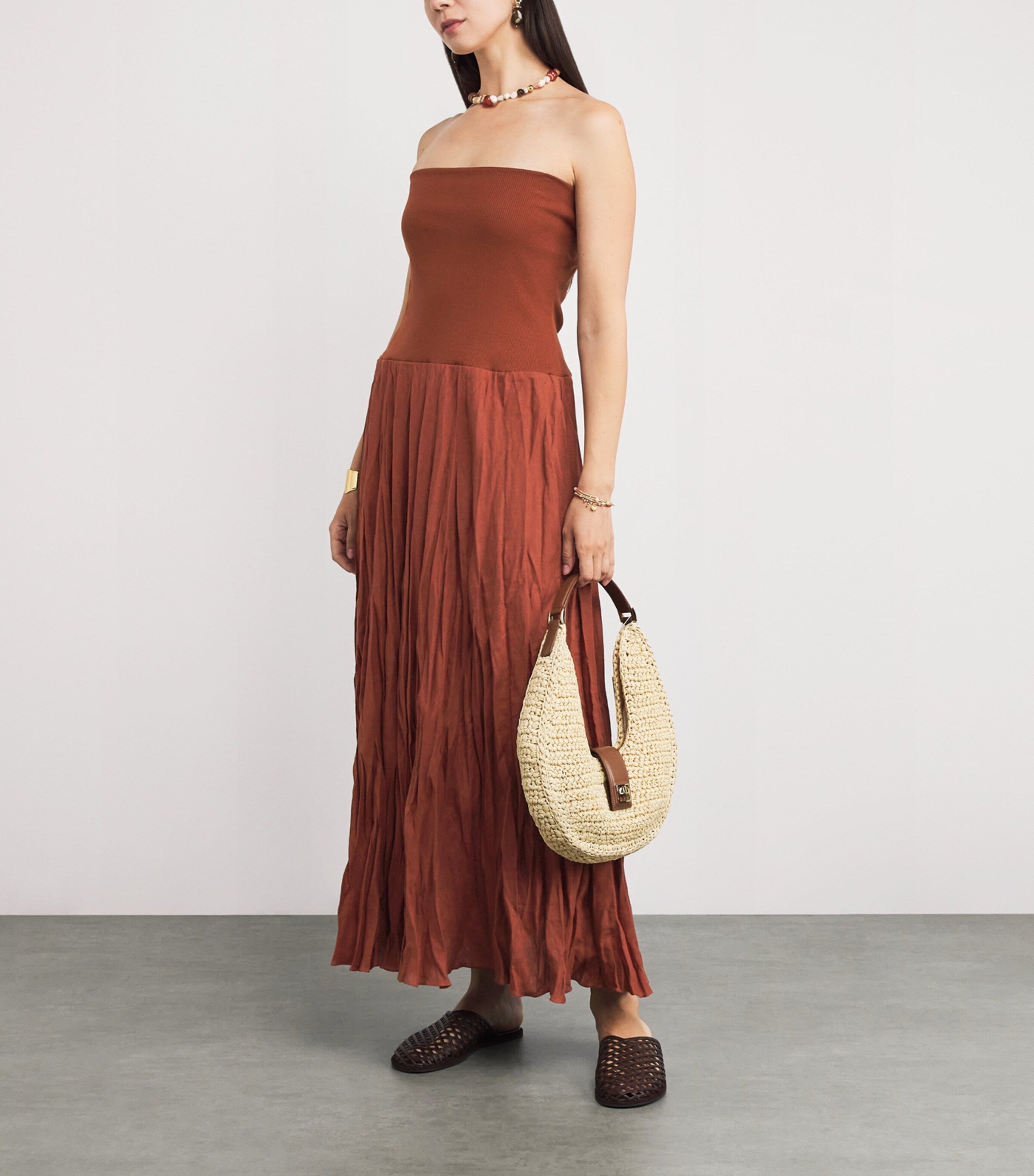 Johanna Ortiz Brown Light and Sound Hybrid Maxi Skirt