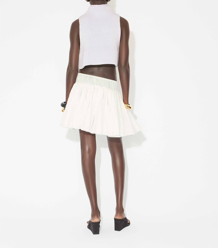 White Cotton-Linen Ruffle Mini Skirt