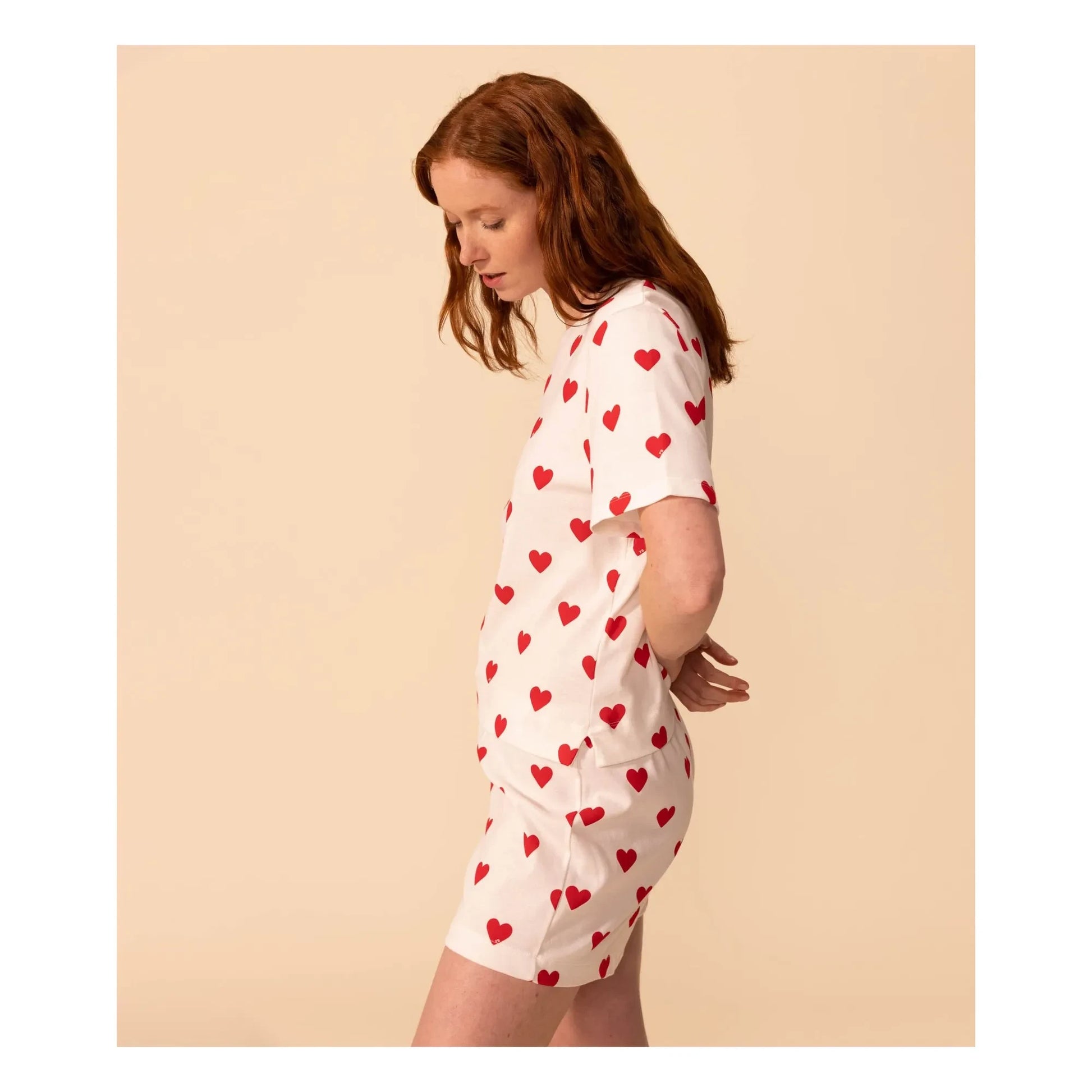 Petit Bateau - Pyjama Short Cœurs - Women's collection  | White