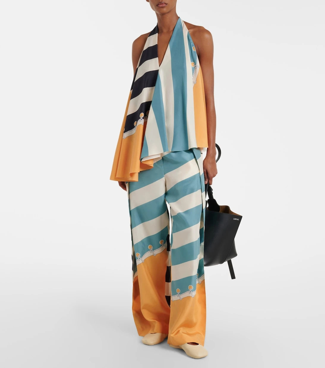 Loewe - Printed asymmetric halterneck silk top