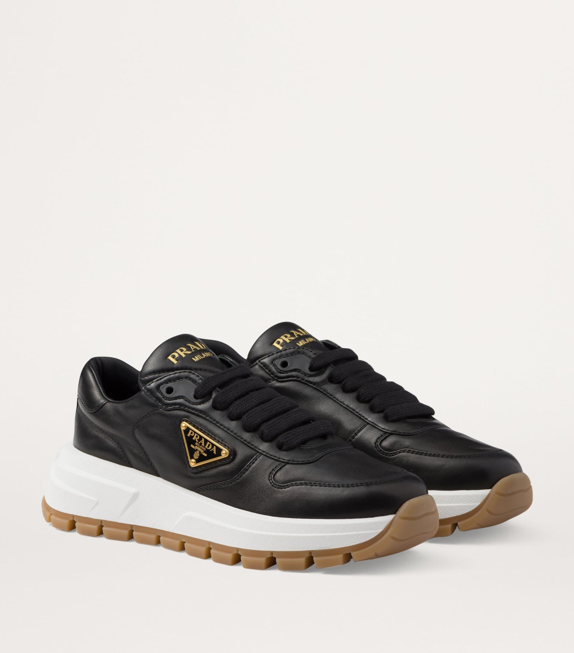 Prada Black Leather Triangle Sneakers