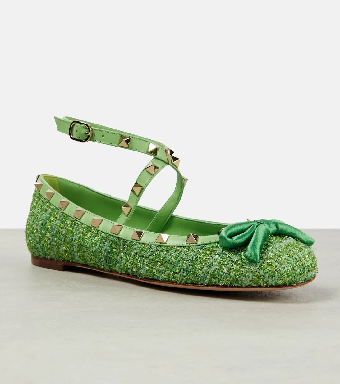 Valentino Garavani - Rockstud tweed lamé ballet flats