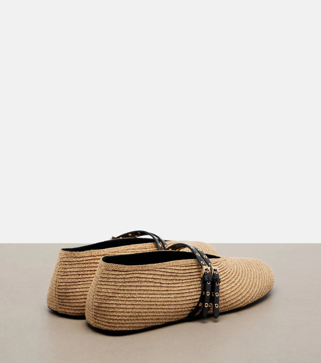 Alaïa - Paperstraw leather-trimmed Mary Jane flats