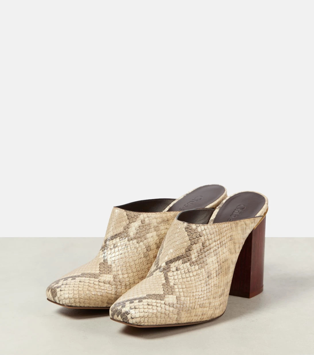 Chloé - Ambre snake-effect leather mules