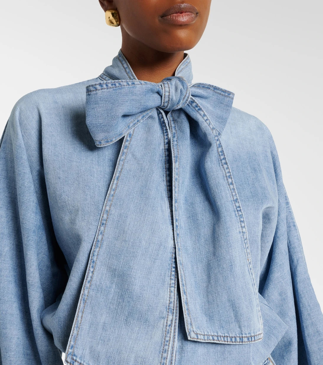 Zimmermann - Indra tie-neck denim blouse