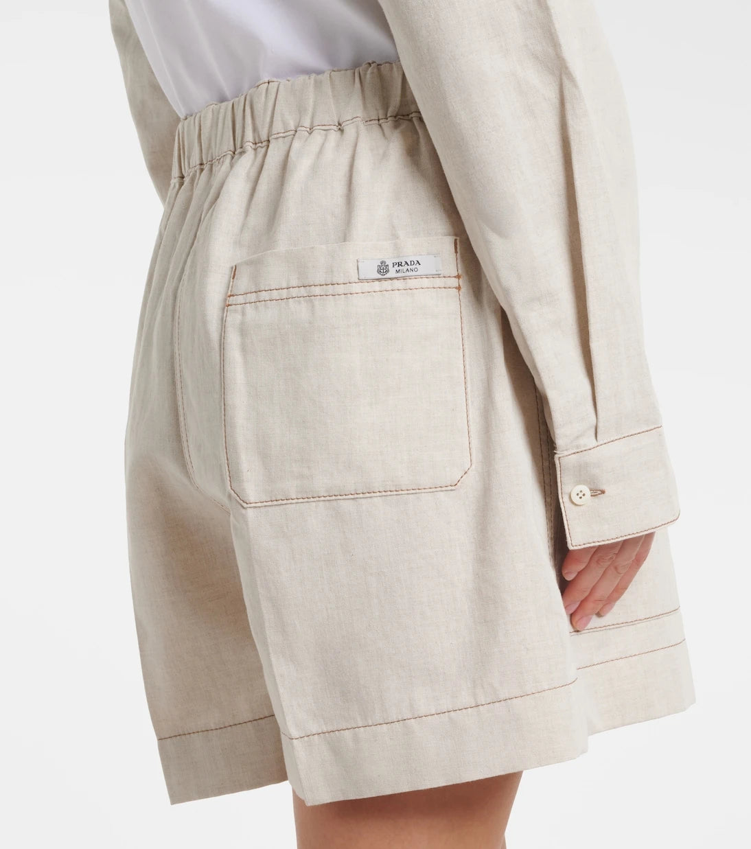 Prada - Cotton and linen chambray shorts