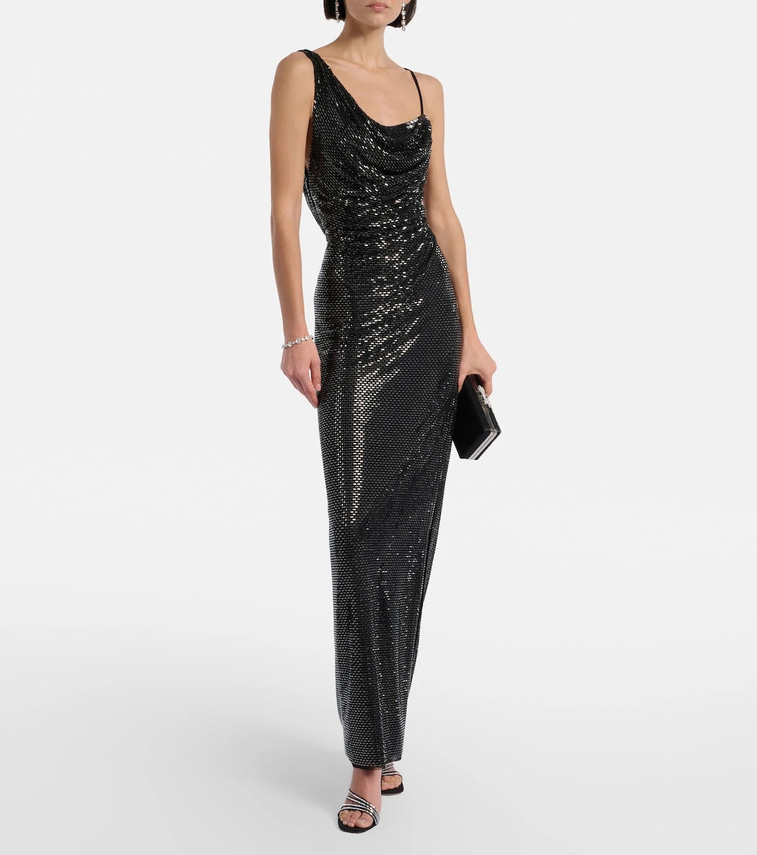 Self-Portrait - Draped rhinestone-embellished maxi dress