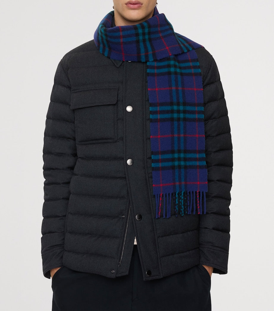 Blue Cashmere Narrow Check Scarf