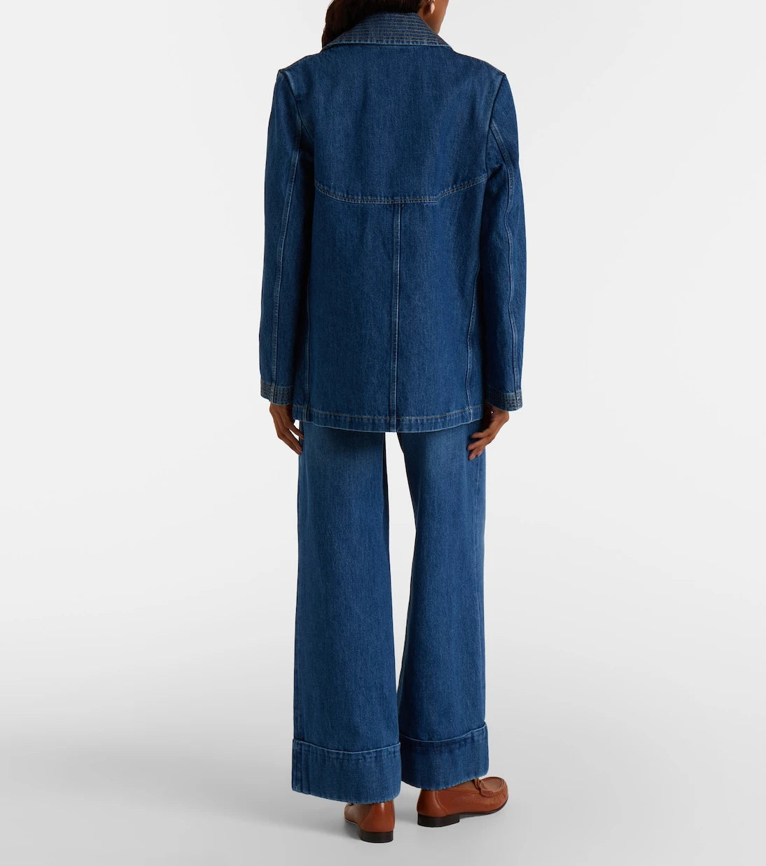 Valentino - Leather-trimmed wide-leg jeans