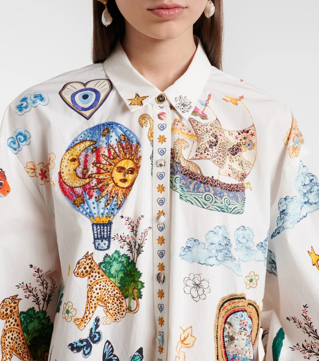 Camilla - Printed embellished cotton minidress