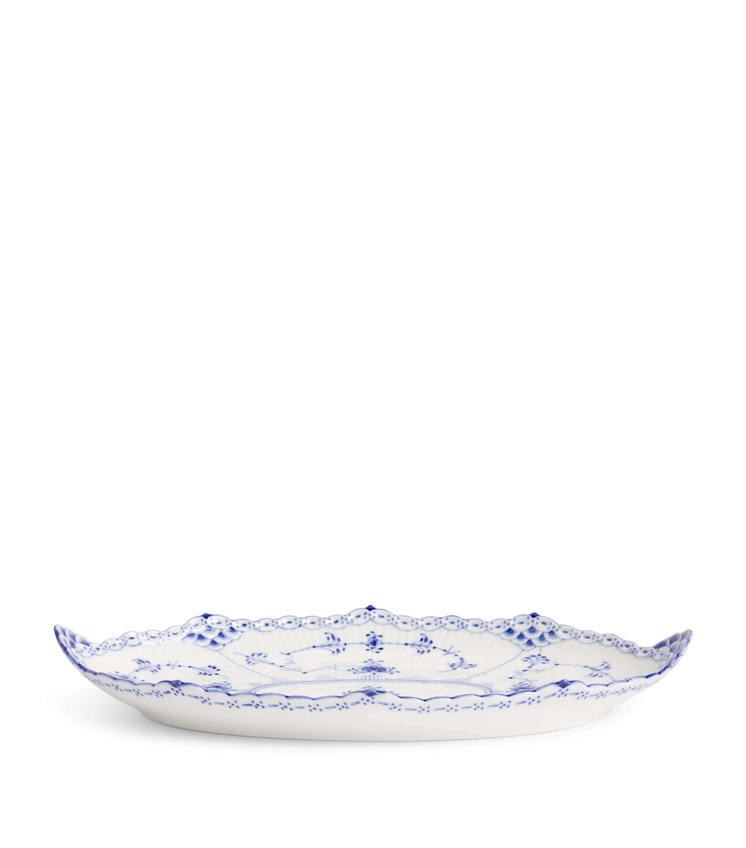 Blue Fluted Half Lace Oval Dish (24.5cm)