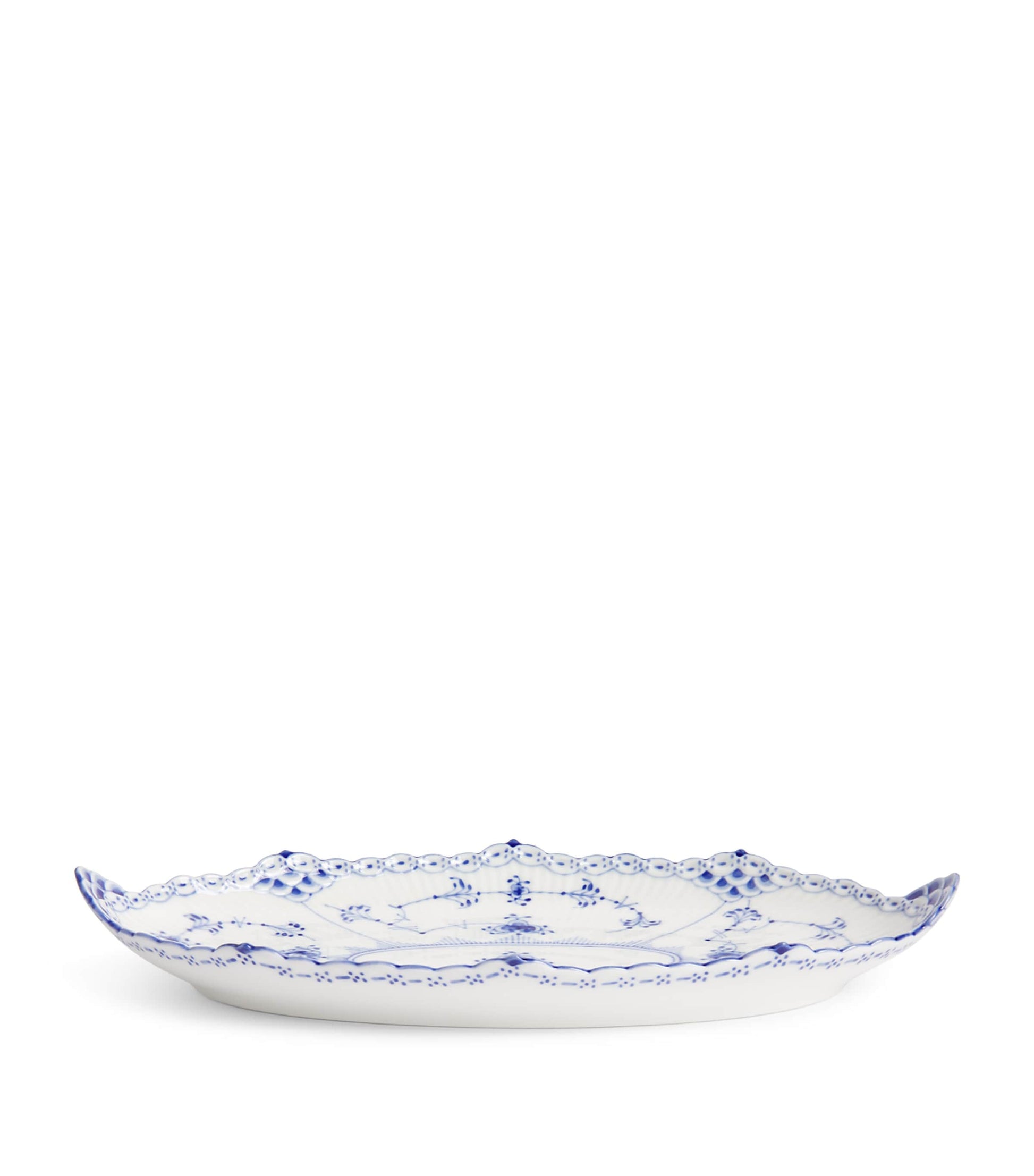 Blue Fluted Half Lace Oval Dish (24.5cm)