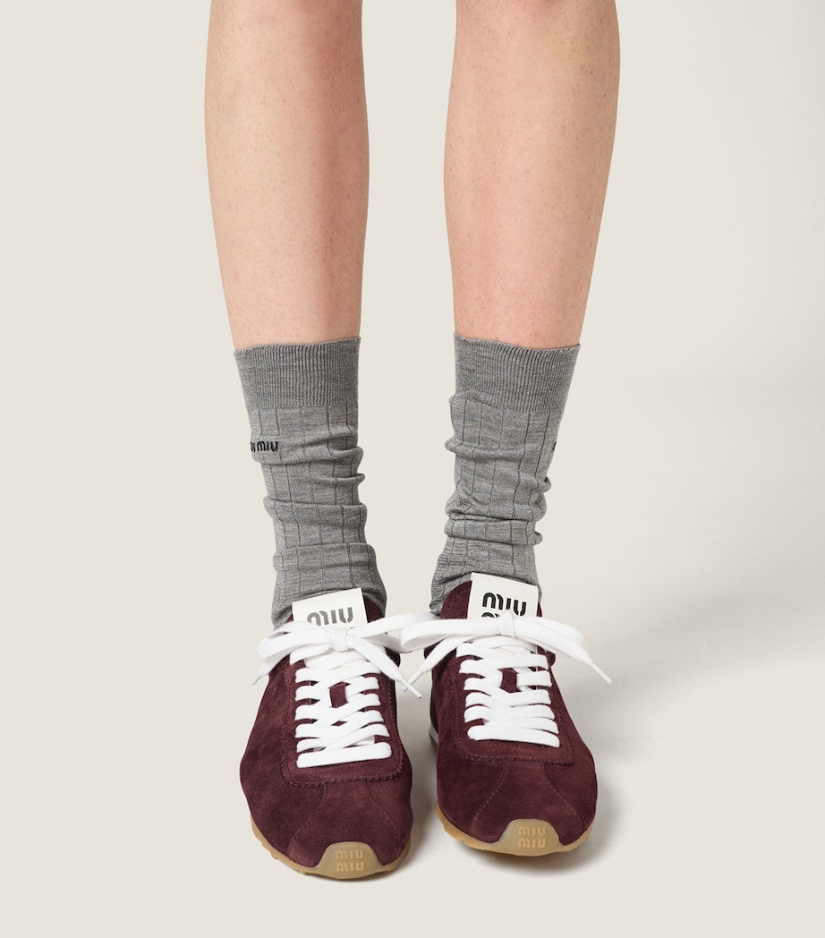 Burgundy Suede Plume Sneakers