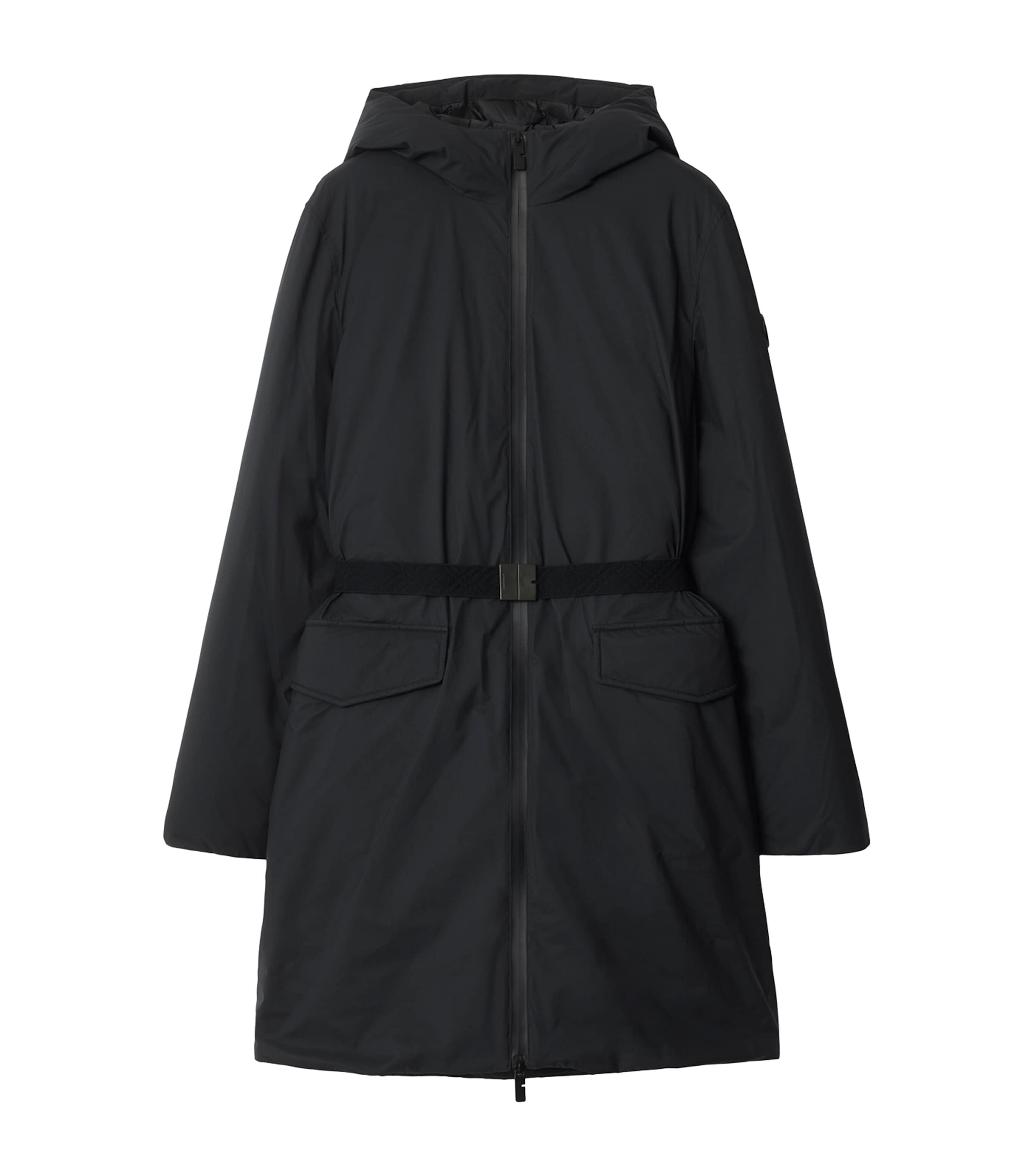 Black Down Mid-Length Hooded Nylon Coat