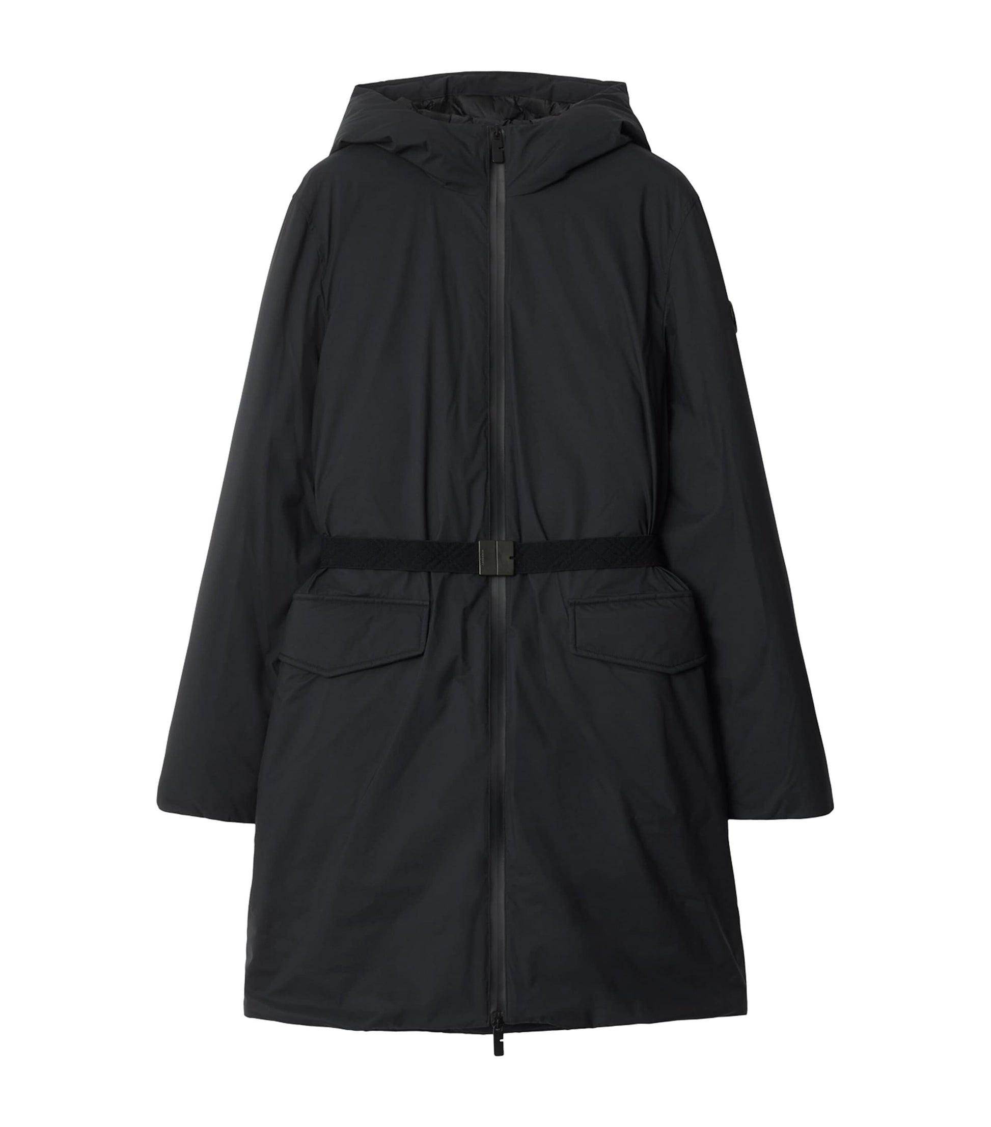 Black Down Mid-Length Hooded Nylon Coat
