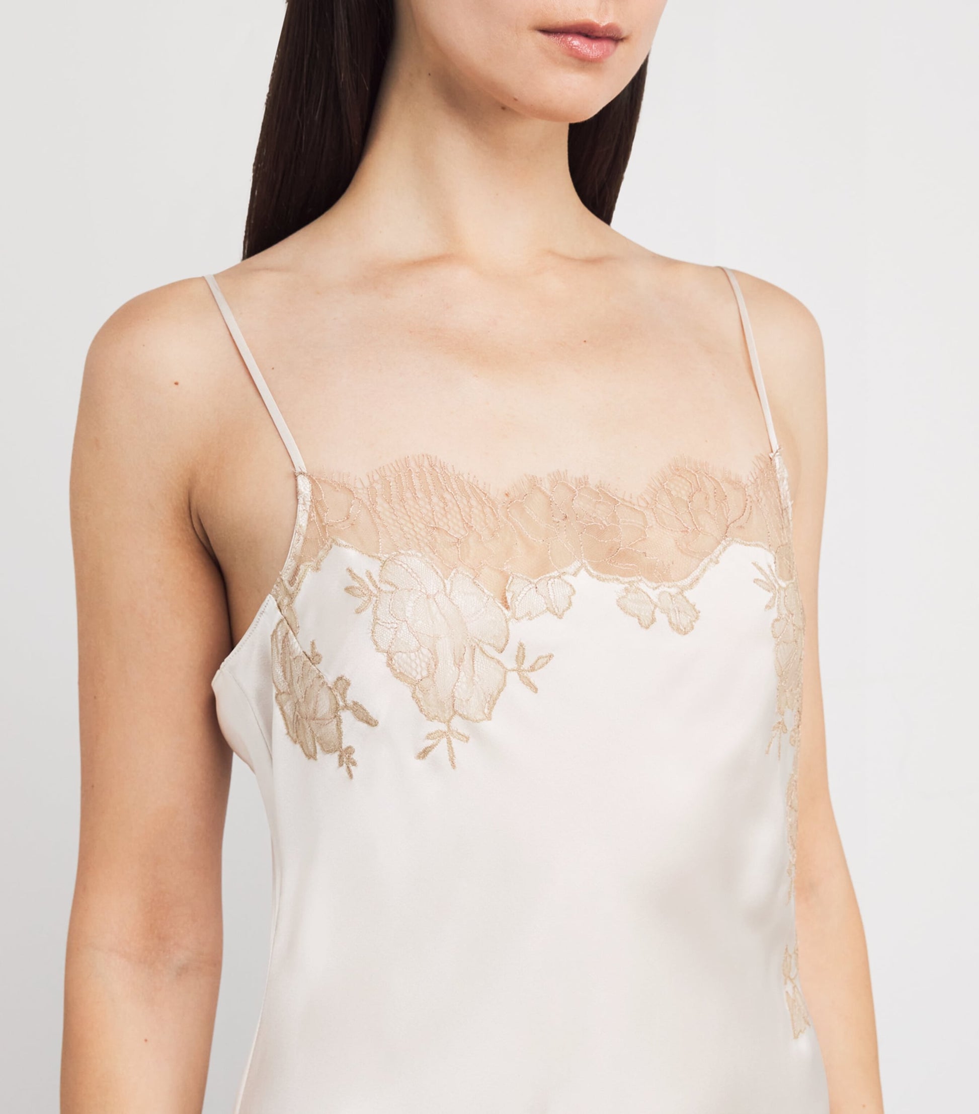 Carine Gilson Ivory Silk Lace-Trim Short Slip Dress
