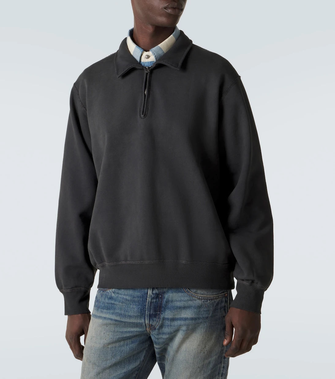 RRL - سويت شيرت قطني بنصف سحاب