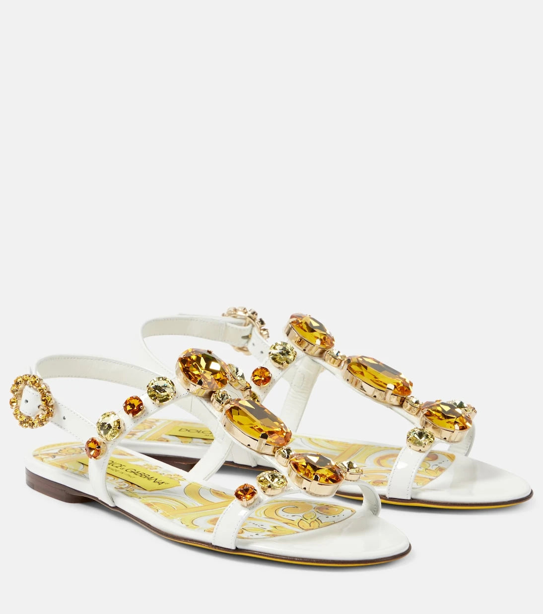 Dolce&Gabbana - Majolica embellished patent leather sandals