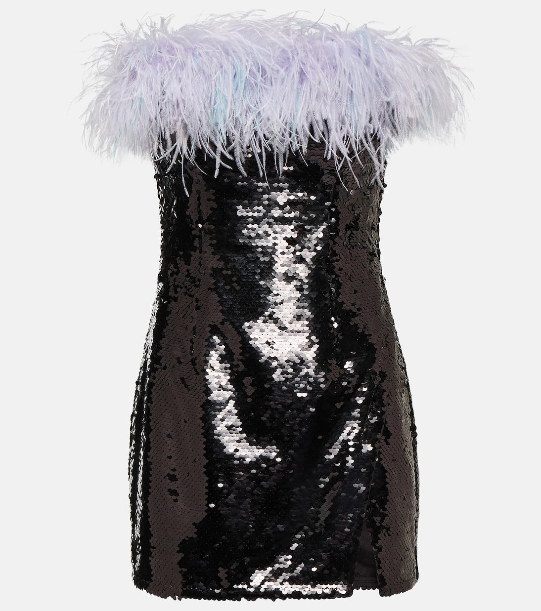 Self-Portrait - Feather-trimmed sequined minidress