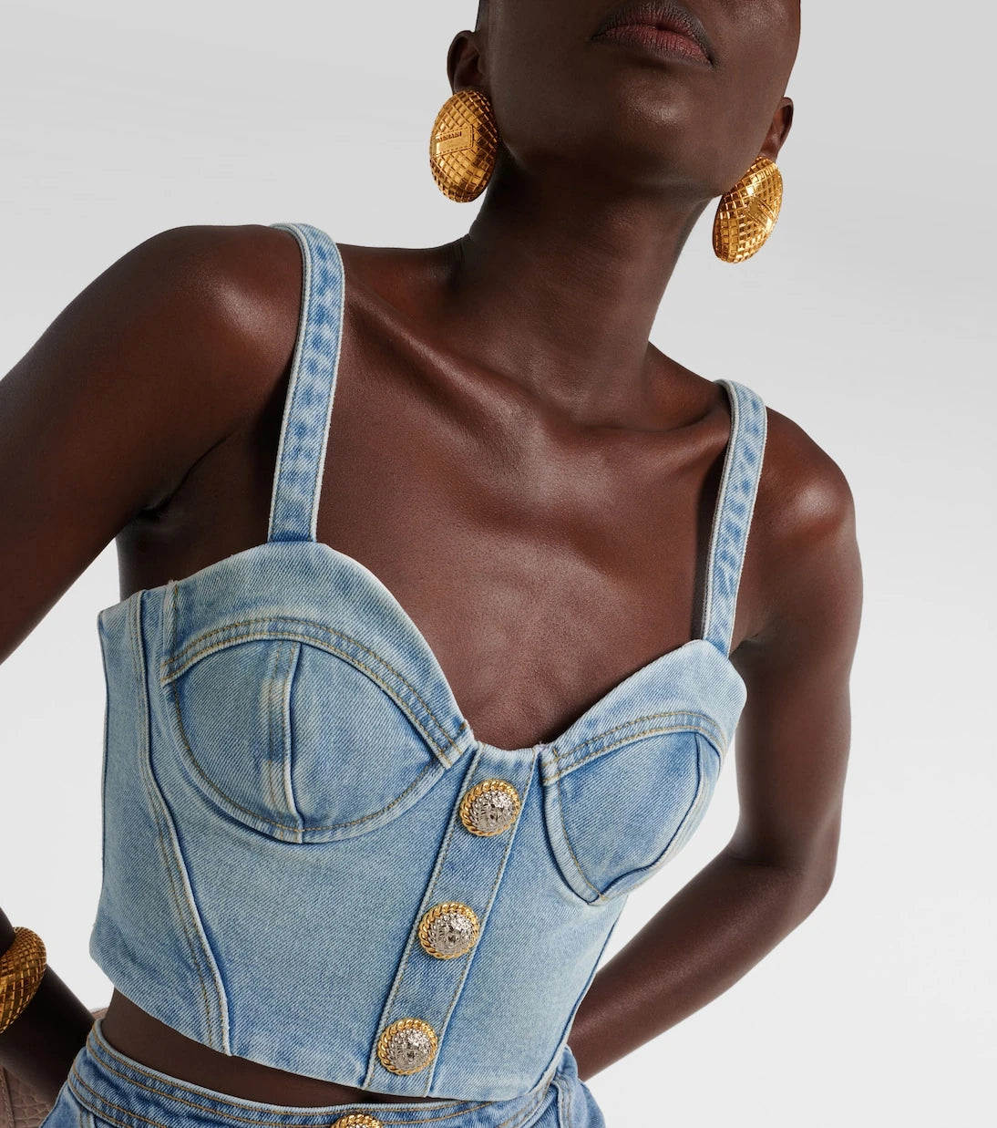 Balmain - Cropped denim bustier