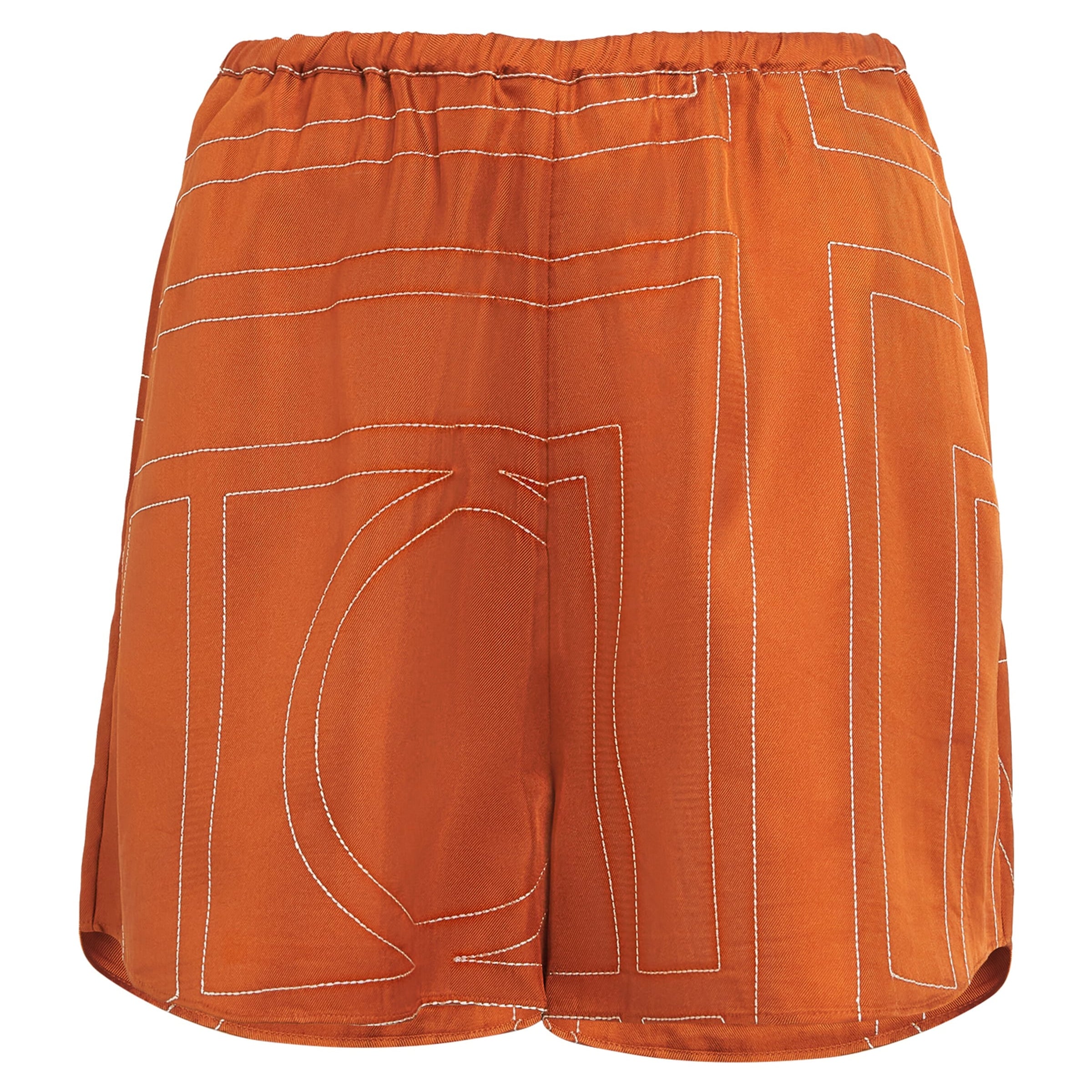Orange Silk Embroidered Monogram Shorts