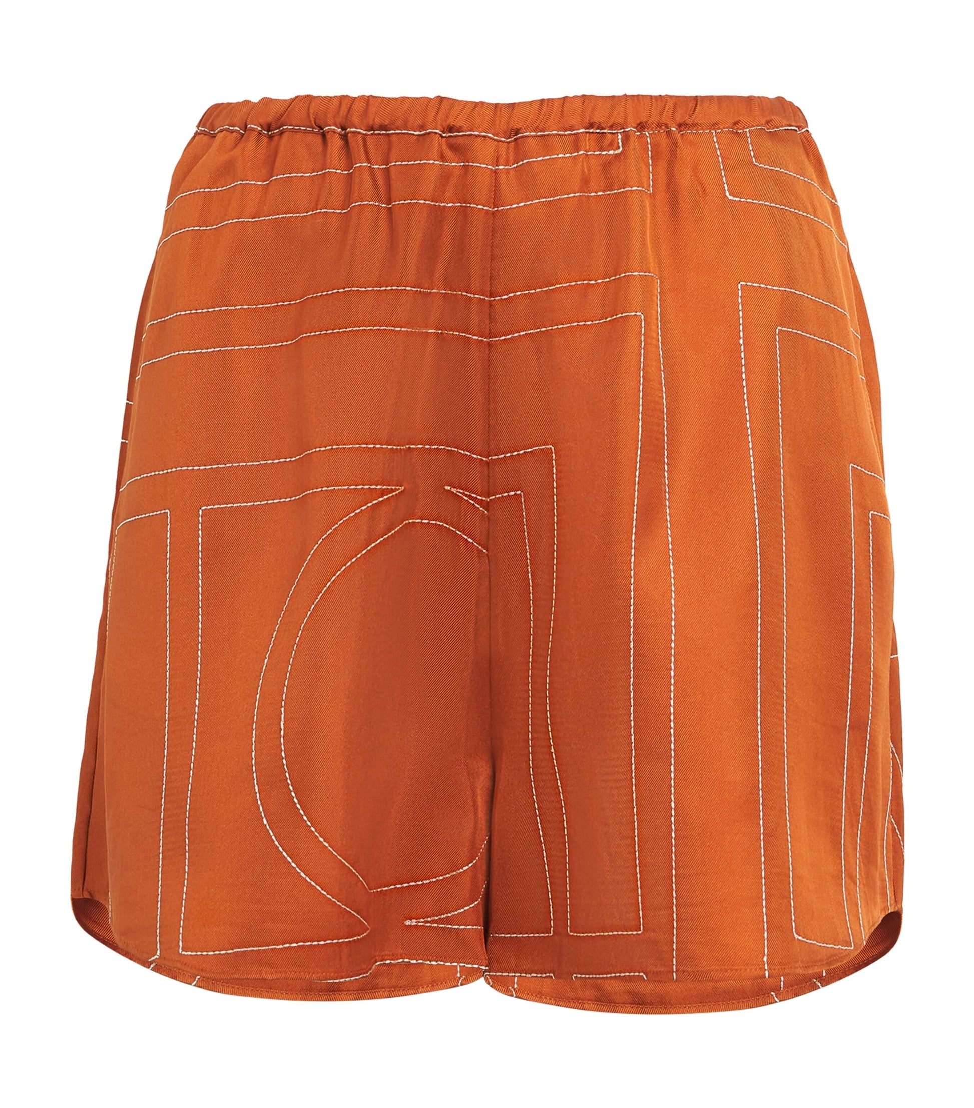 Orange Silk Embroidered Monogram Shorts