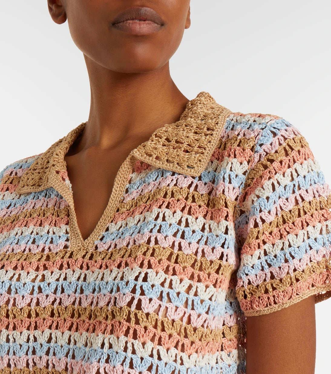 Anna Kosturova - Crochet striped cotton polo shirt