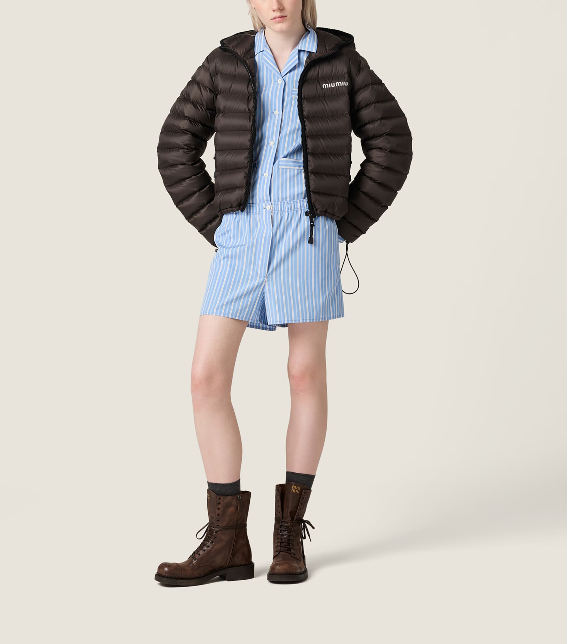 Green Technical Pongé Goose Down Puffer Jacket