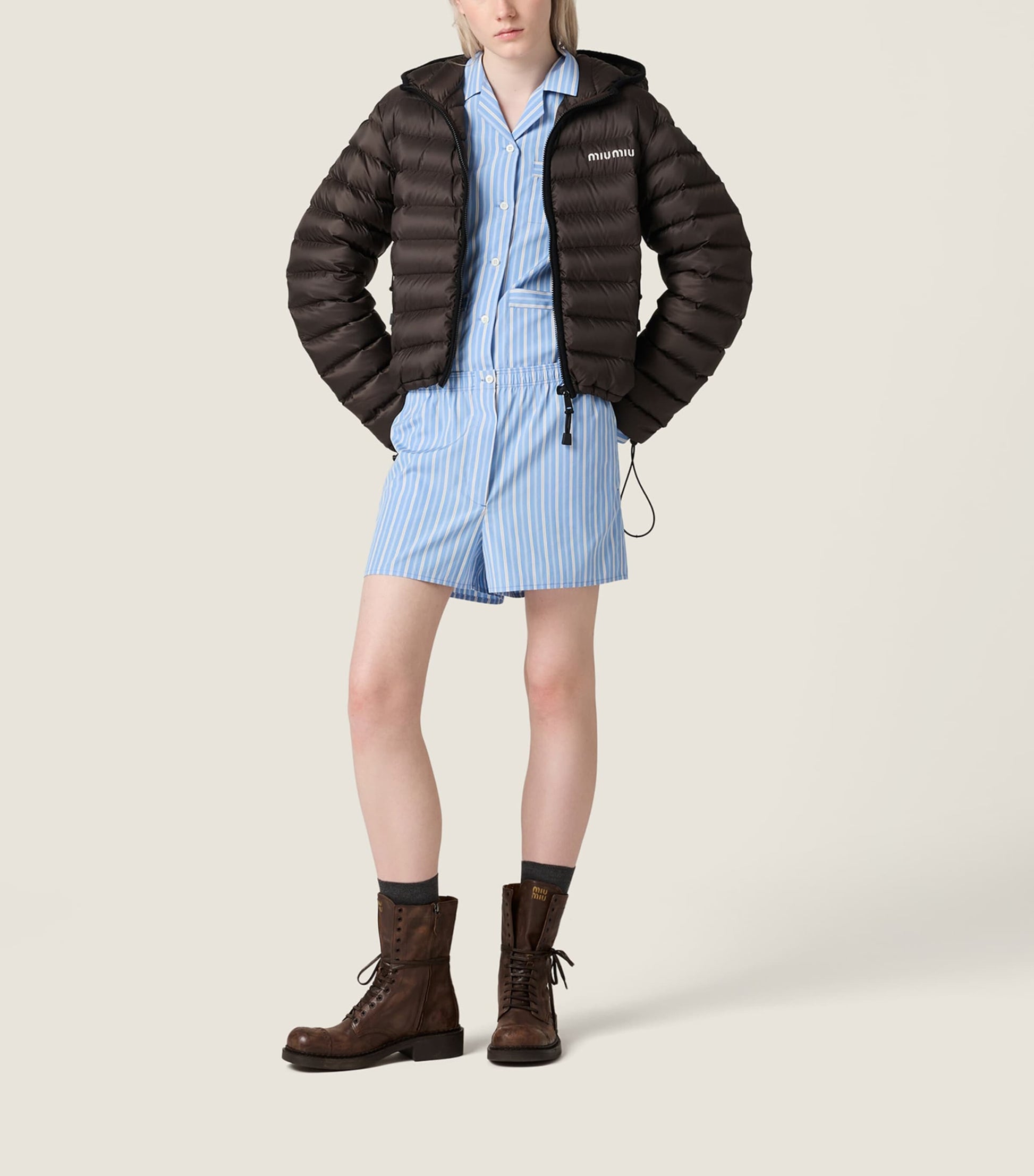 Green Technical Pongé Goose Down Puffer Jacket