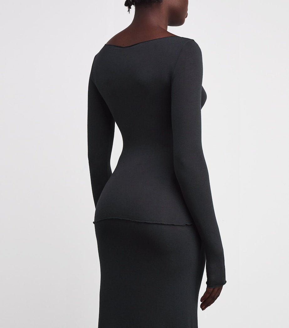 Sheer Modal Boat-Neck T-Shirt ONYX