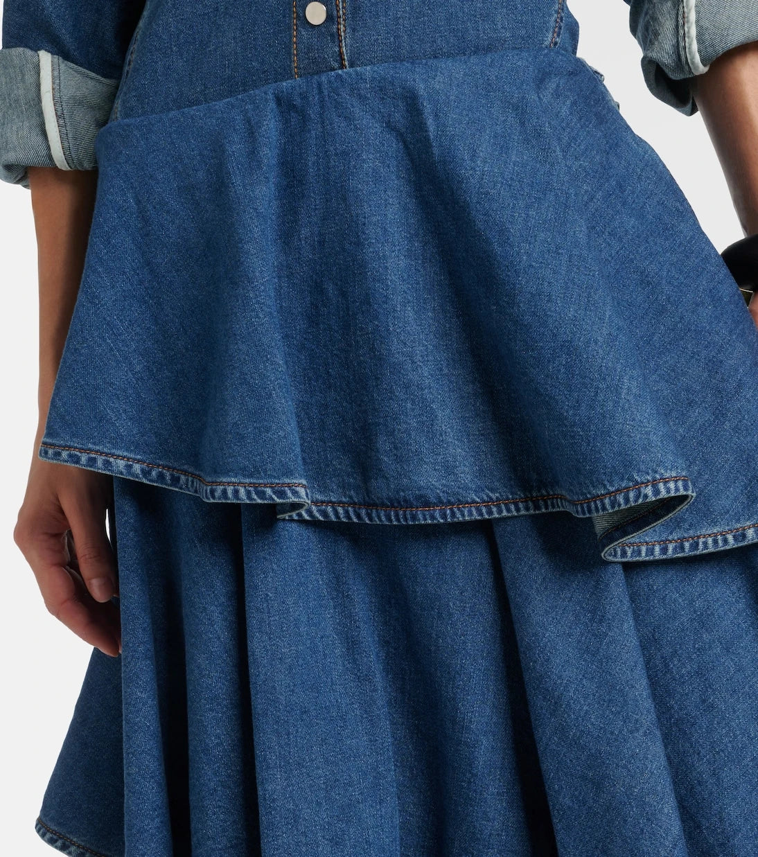 Alaïa - Spiral tiered denim midi skirt