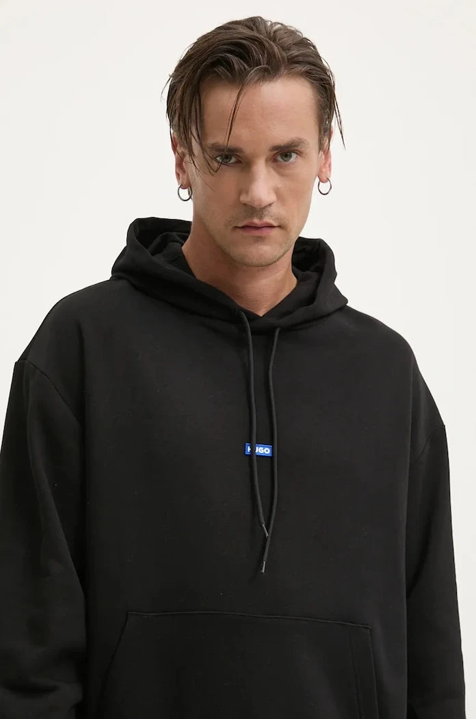 HUGO Blue kapüşonlu erkek pamuklu sweatshirt Nalonso